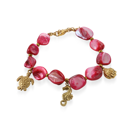 Χειροποίητο βραχιόλι με φυσικά κοχύλια/κοράλια Mar and Mar Coralia από ανοξείδωτο ατσάλι