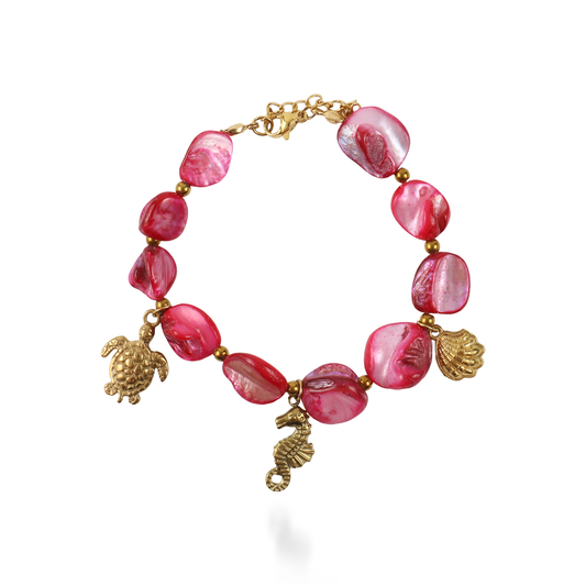 Χειροποίητο βραχιόλι με φυσικά κοχύλια/κοράλια Mar and Mar Coralia από ανοξείδωτο ατσάλι