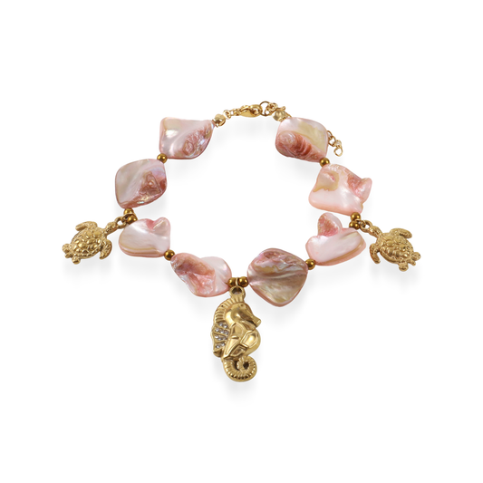 Χειροποίητο βραχιόλι με φυσικά κοχύλια/κοράλια Mar and Mar Coralia (Pink) από ανοξείδωτο ατσάλι