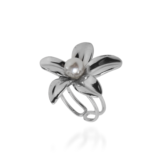 Γυναικείο δαχτυλίδι με πέρλα Mar and Mar Anemone Silver από ανοξείδωτο ατσάλι