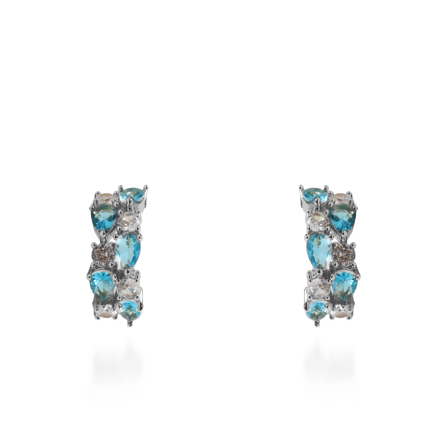 Σκουλαρίκια κρίκοι με πέτρες ζιργκόν Kailey Silver (Light Blue)