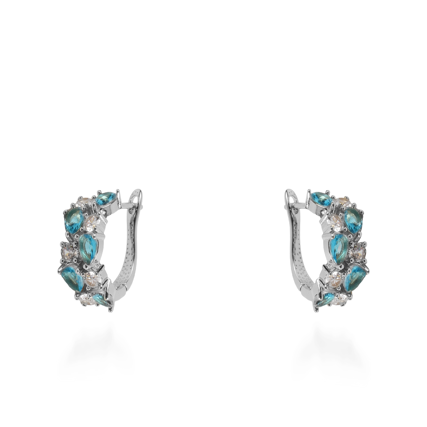 Σκουλαρίκια κρίκοι με πέτρες ζιργκόν Kailey Silver (Light Blue)