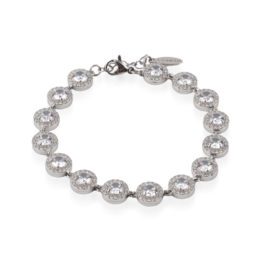 Αλυσίδα χεριού με ζιργκόν Mar and Mar Crystal Round Silver από ανοξείδωτο ατσάλι