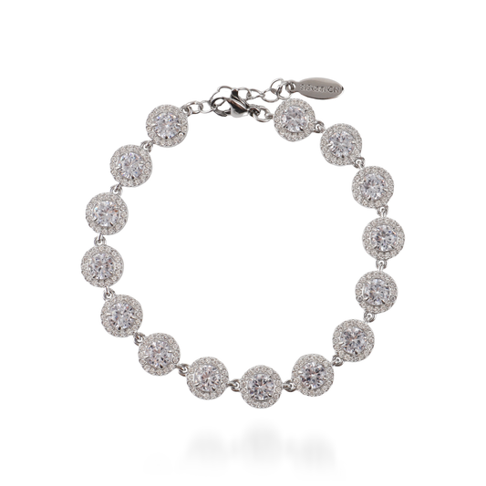 Αλυσίδα χεριού με ζιργκόν Mar and Mar Crystal Round Silver από ανοξείδωτο ατσάλι