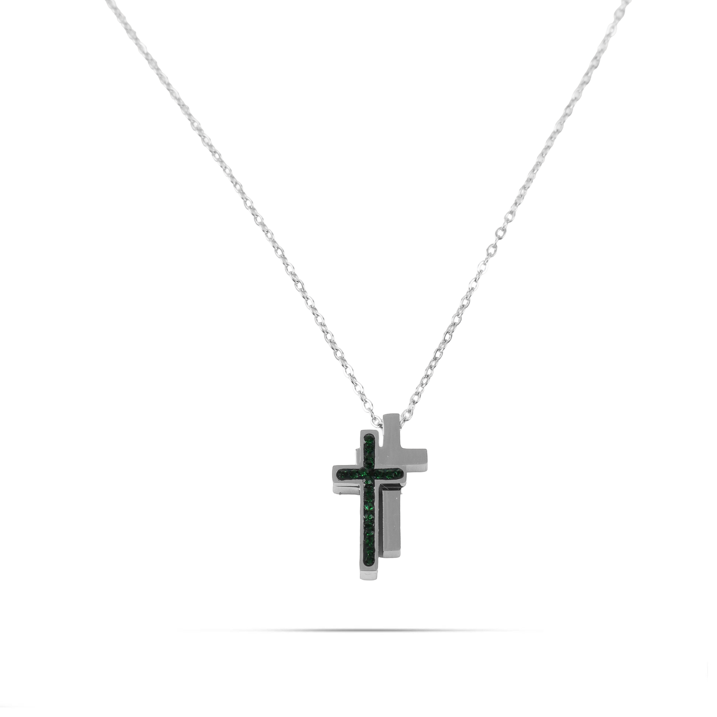 Κολιέ σταυρός με πέτρες ζιργκόν Mar and Mar Virden Double Cross από ανοξείδωτο ατσάλι