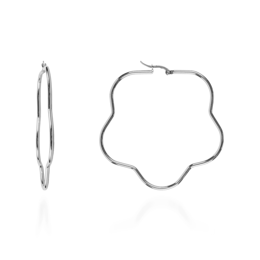 Σκουλαρίκια κρίκοι Mar and Mar Flower Silver από ανοξείδωτο ατσάλι