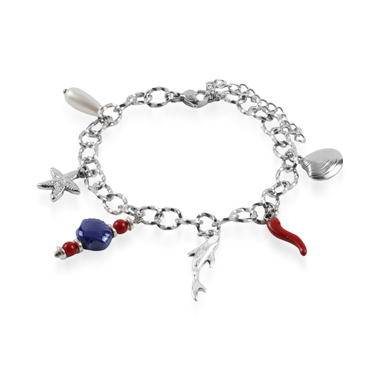 Χειροποίητο βραχιόλι με charms Mar and Mar Trace Silver από ανοξείδωτο ατσάλι