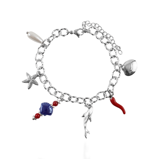 Χειροποίητο βραχιόλι με charms Mar and Mar Trace Silver από ανοξείδωτο ατσάλι
