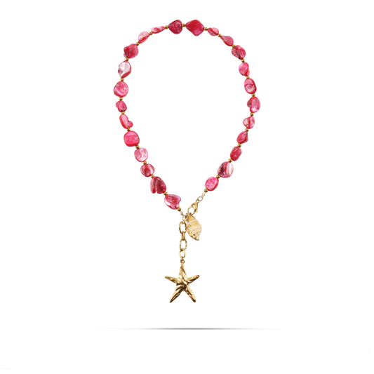 Χειροποίητο κολιέ με φυσικά κοχύλια/κοράλια Mar and Mar Coralia από ανοξείδωτο ατσάλι