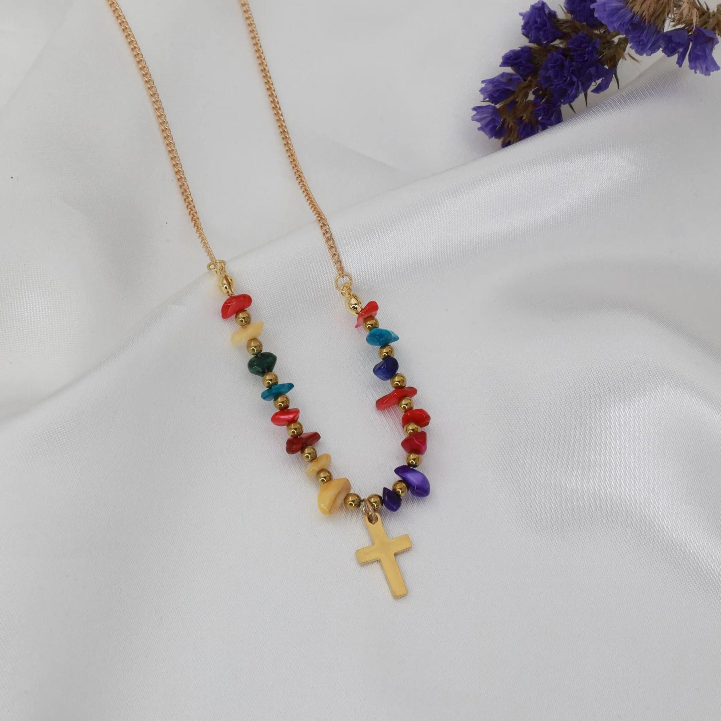 Κολιέ σταυρός με χάντρες Yubia Cross