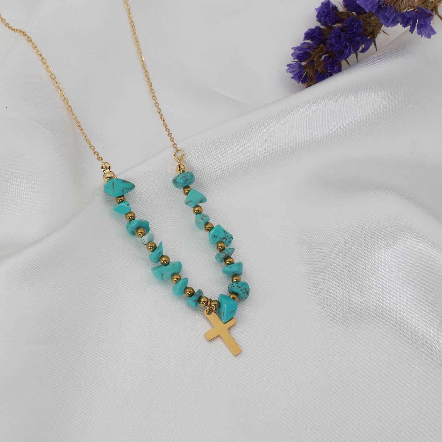 Κολιέ σταυρός με χάντρες Yubia Cross