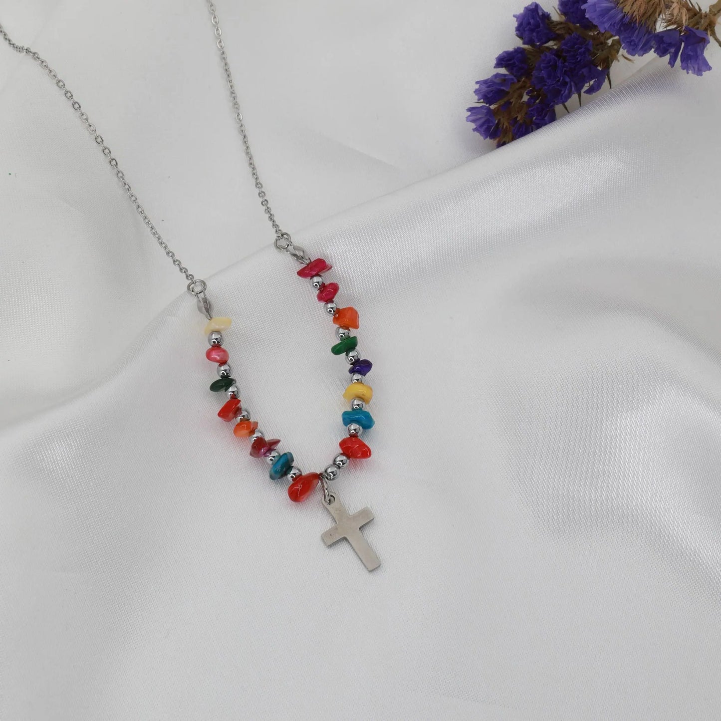 Κολιέ σταυρός με χάντρες Yubia Cross