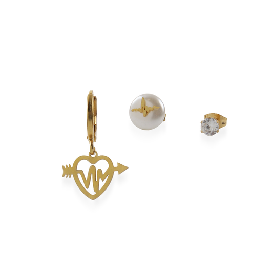 Σετ σκουλαρίκια με καρδιά πέρλα και πέτρα ζιργκόν Set Earrings IV