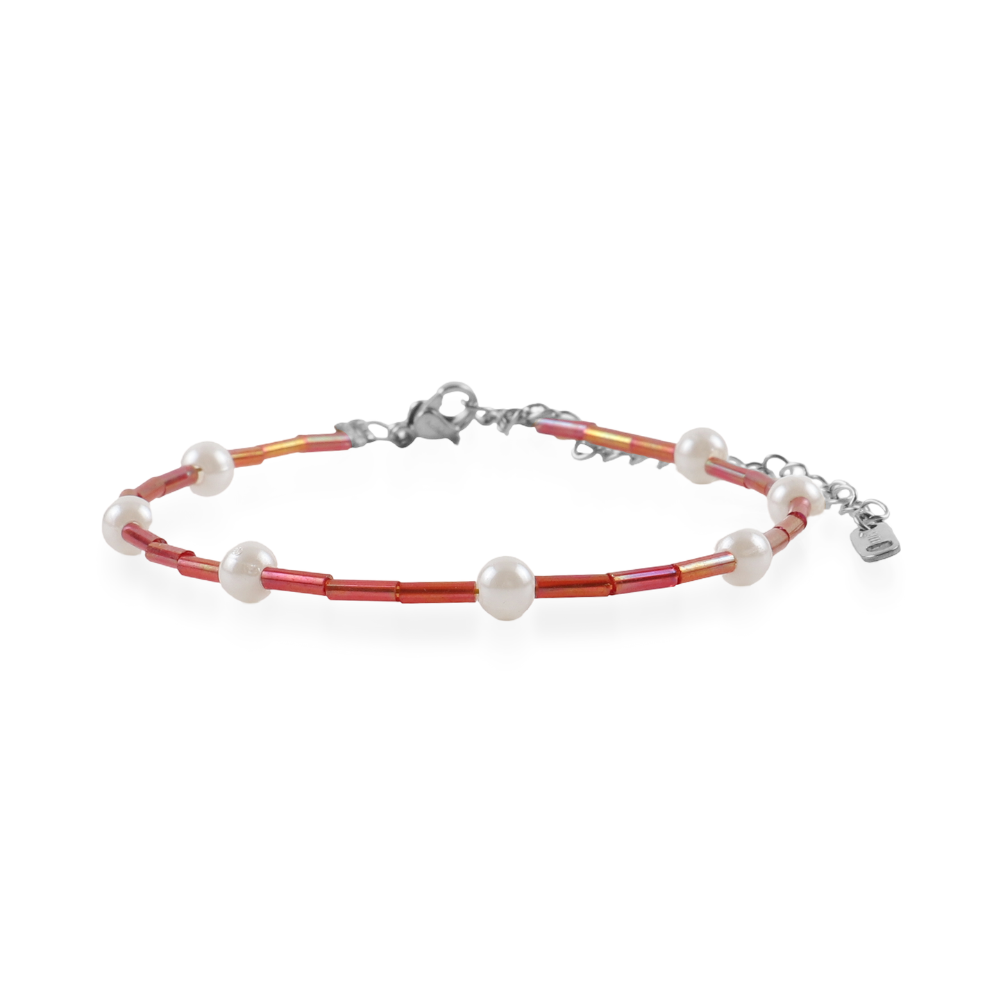Αλυσίδα ποδιού χειροποίητη Mar and Mar Marya (Red) Silver από ανοξείδωτο ατσάλι