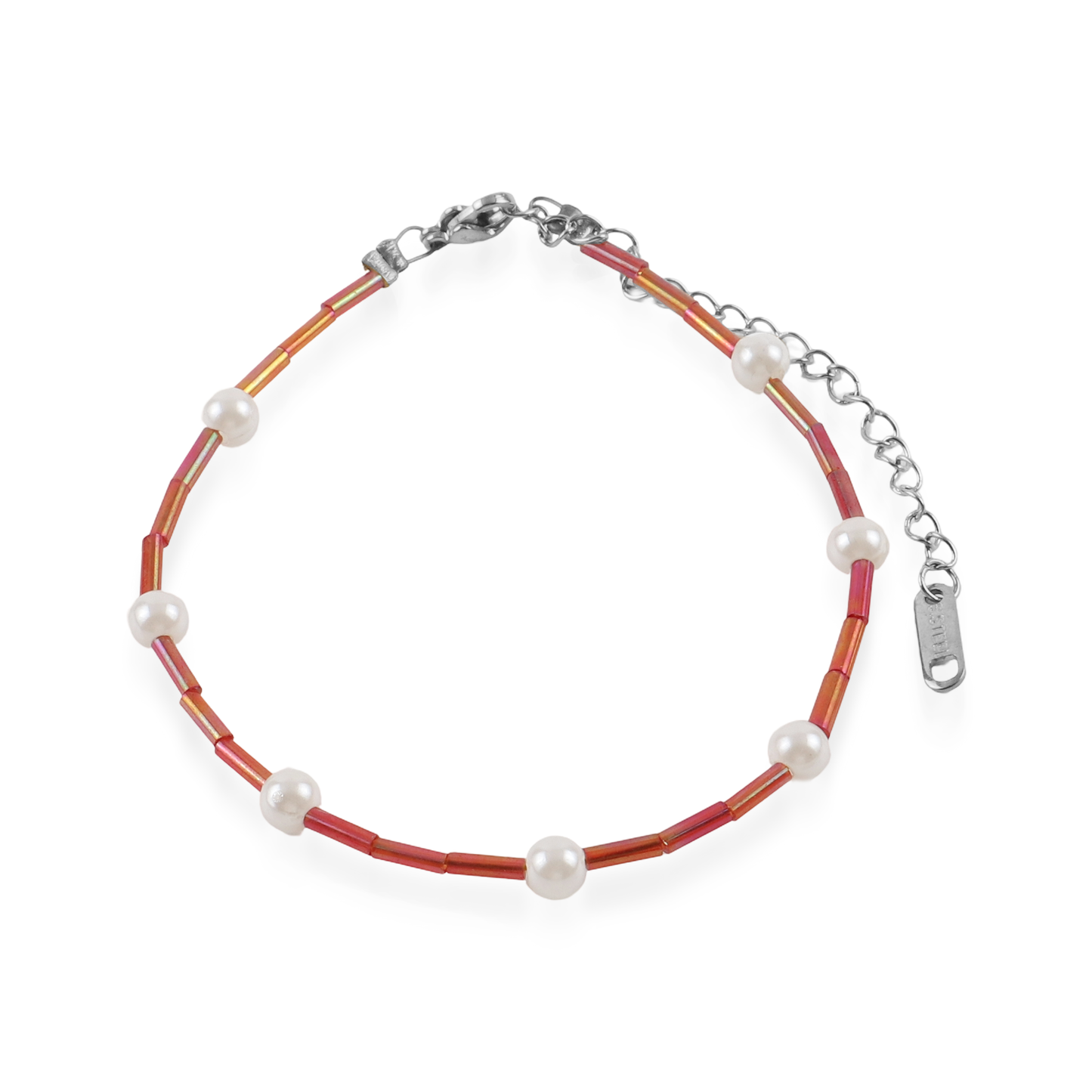Αλυσίδα ποδιού χειροποίητη Mar and Mar Marya (Red) Silver από ανοξείδωτο ατσάλι