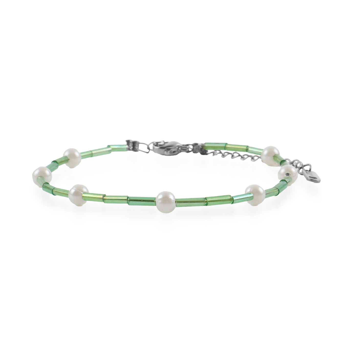 Αλυσίδα ποδιού χειροποίητη Mar and Mar Marya (Green) Silver από ανοξείδωτο ατσάλι