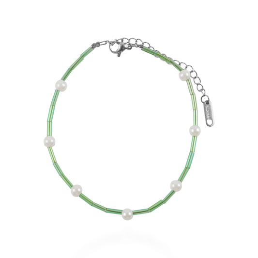 Αλυσίδα ποδιού χειροποίητη Mar and Mar Marya (Green) Silver από ανοξείδωτο ατσάλι