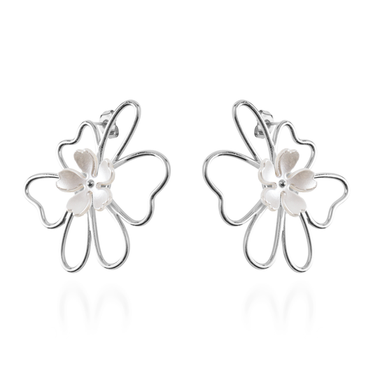 Σκουλαρίκια καρφωτά λουλούδια Mar and Mar Rosella Silver από ανοξείδωτο ατσάλι