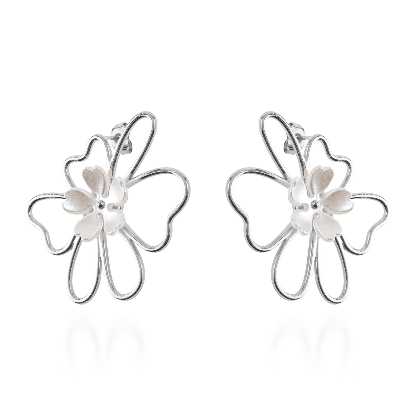 Σκουλαρίκια καρφωτά λουλούδια Mar and Mar Rosella Silver από ανοξείδωτο ατσάλι