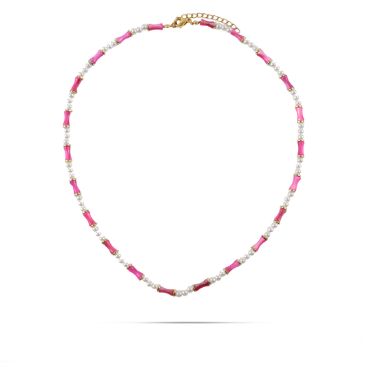 Χειροποίητο κολιέ με φυσικό κοχύλι/κοράλι και πέρλες Mar and Mar Sienna (Magenta) από ανοξείδωτο ατσάλι