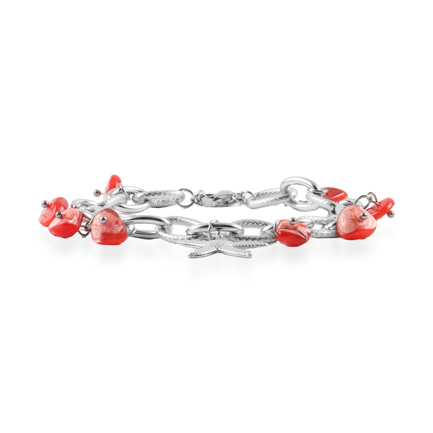 Χειροποίητο βραχιόλι με φυσικά κοράλια Mar and Mar Neressa (Red) από ανοξείδωτο ατσάλι