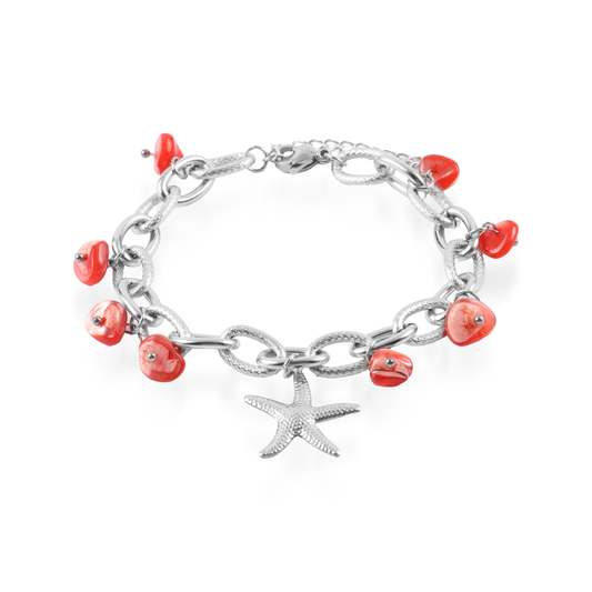 Χειροποίητο βραχιόλι με φυσικά κοράλια Mar and Mar Neressa (Red) από ανοξείδωτο ατσάλι
