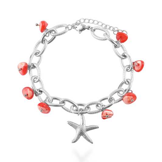 Χειροποίητο βραχιόλι με φυσικά κοράλια Mar and Mar Neressa (Red) από ανοξείδωτο ατσάλι