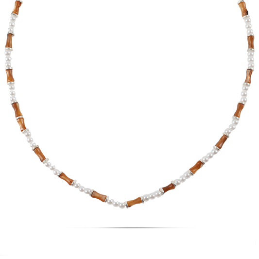 Χειροποίητο κολιέ με φυσικό κοχύλι/κοράλι και πέρλες Mar and Mar Sienna Silver (Brown) από ανοξείδωτο ατσάλι