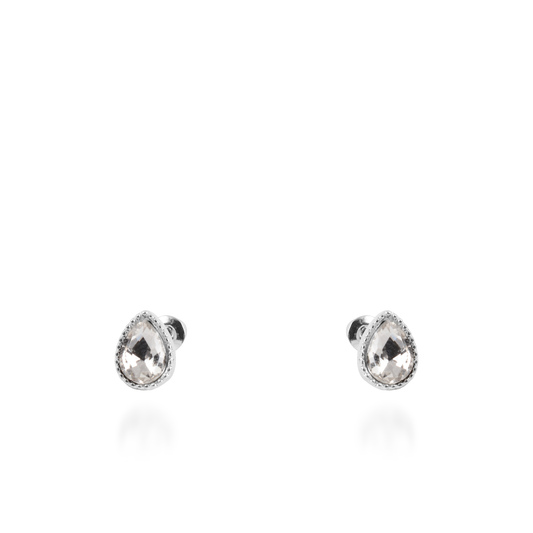 Σκουλαρίκια καρφωτά με ζιργκόν Mar and Mar Teardrops Studs (White) από ανοξείδωτο ατσάλι