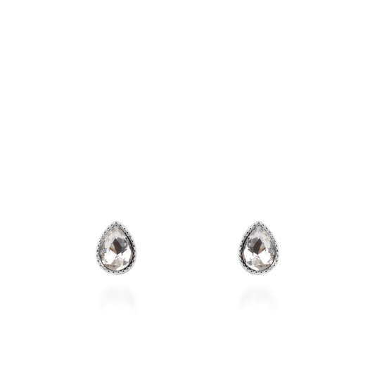 Σκουλαρίκια καρφωτά με ζιργκόν Mar and Mar Teardrops Studs (White) από ανοξείδωτο ατσάλι