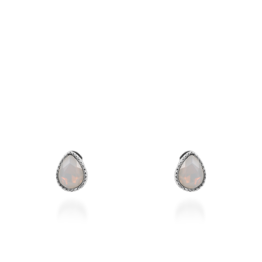 Σκουλαρίκια καρφωτά με ζιργκόν Mar and Mar Teardrops Studs (Pearl White) από ανοξείδωτο ατσάλι