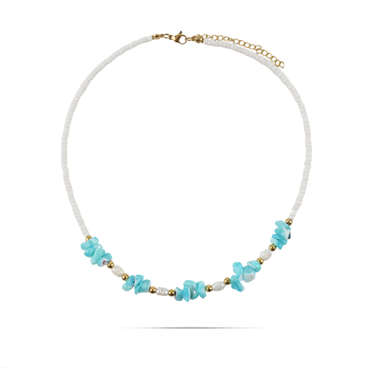 Χειροποίητο κολιέ με φυσικά κοράλια και μαργαριτάρια νερού Mar and Mar Naida από ανοξείδωτο ατσάλι