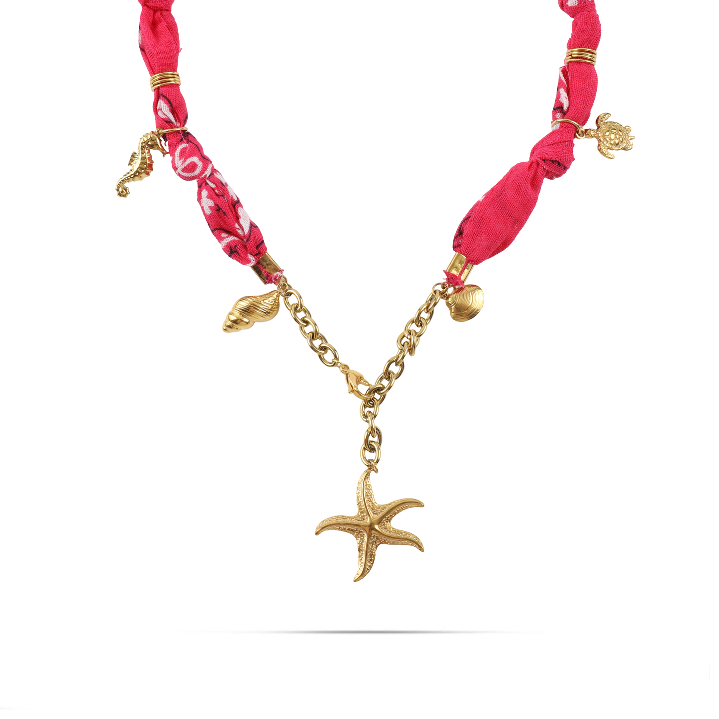 Χειροποίητο κολιέ από μπαντάνα και θαλασσινά στοιχεία Mar and Mar Isaya Starfish (Magenta) Gold από ανοξείδωτο ατσάλι