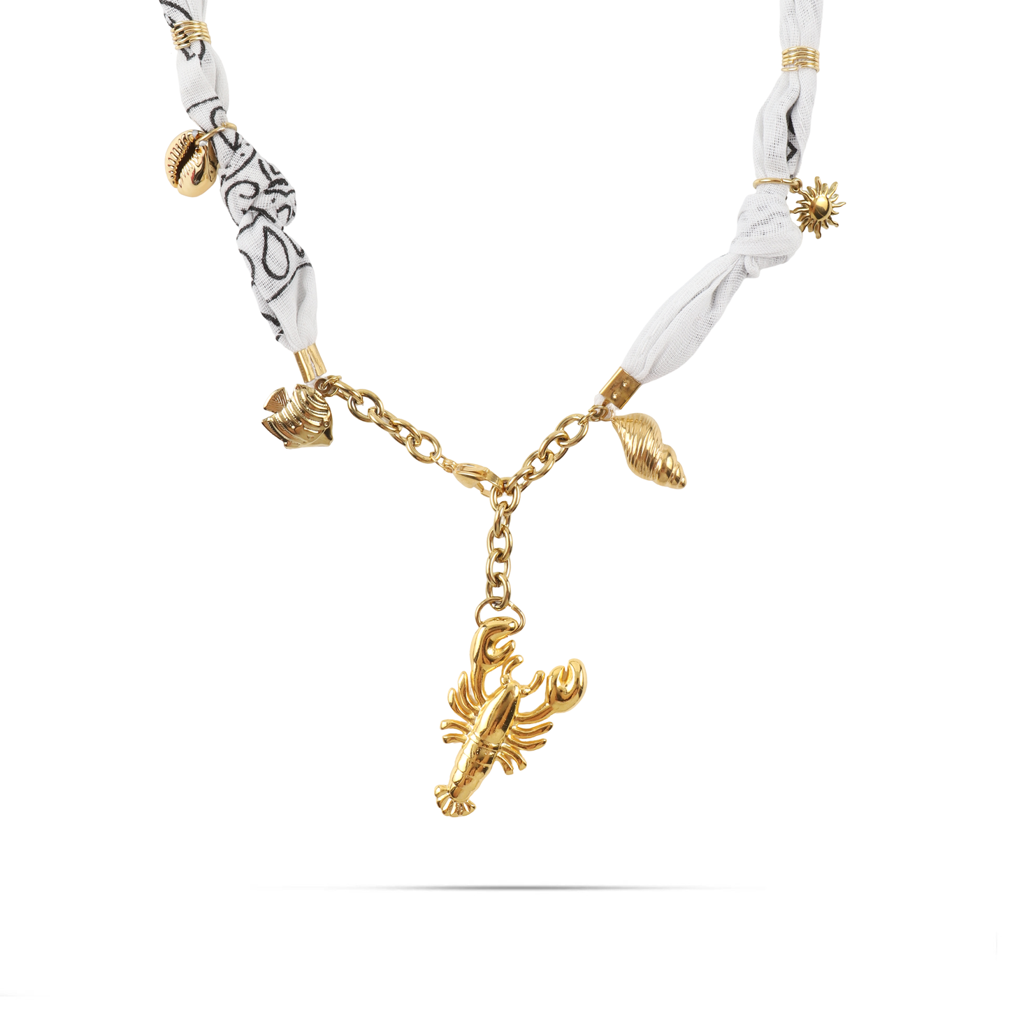 Χειροποίητο κολιέ από μπαντάνα και θαλασσινά στοιχεία Mar and Mar Isaya Lobster (White) Gold από ανοξείδωτο ατσάλι