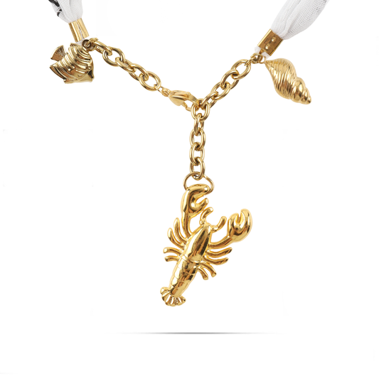 Χειροποίητο κολιέ από μπαντάνα και θαλασσινά στοιχεία Mar and Mar Isaya Lobster (White) Gold από ανοξείδωτο ατσάλι