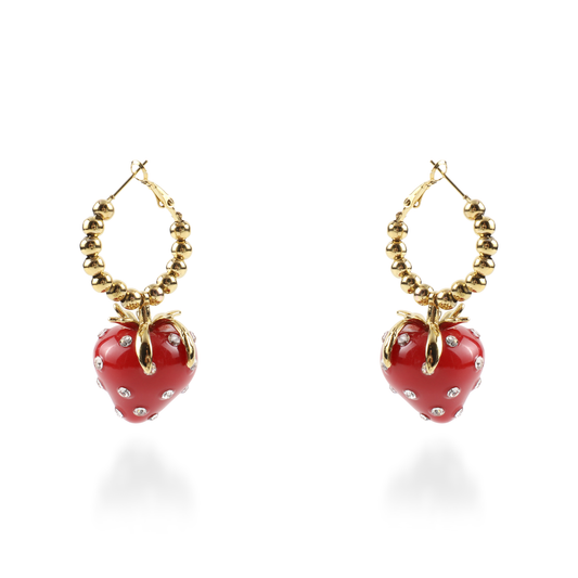 Σκουλαρίκια κρεμαστά με φράουλες και ζιργκόν Mar and Mar Strawberries Sparkle