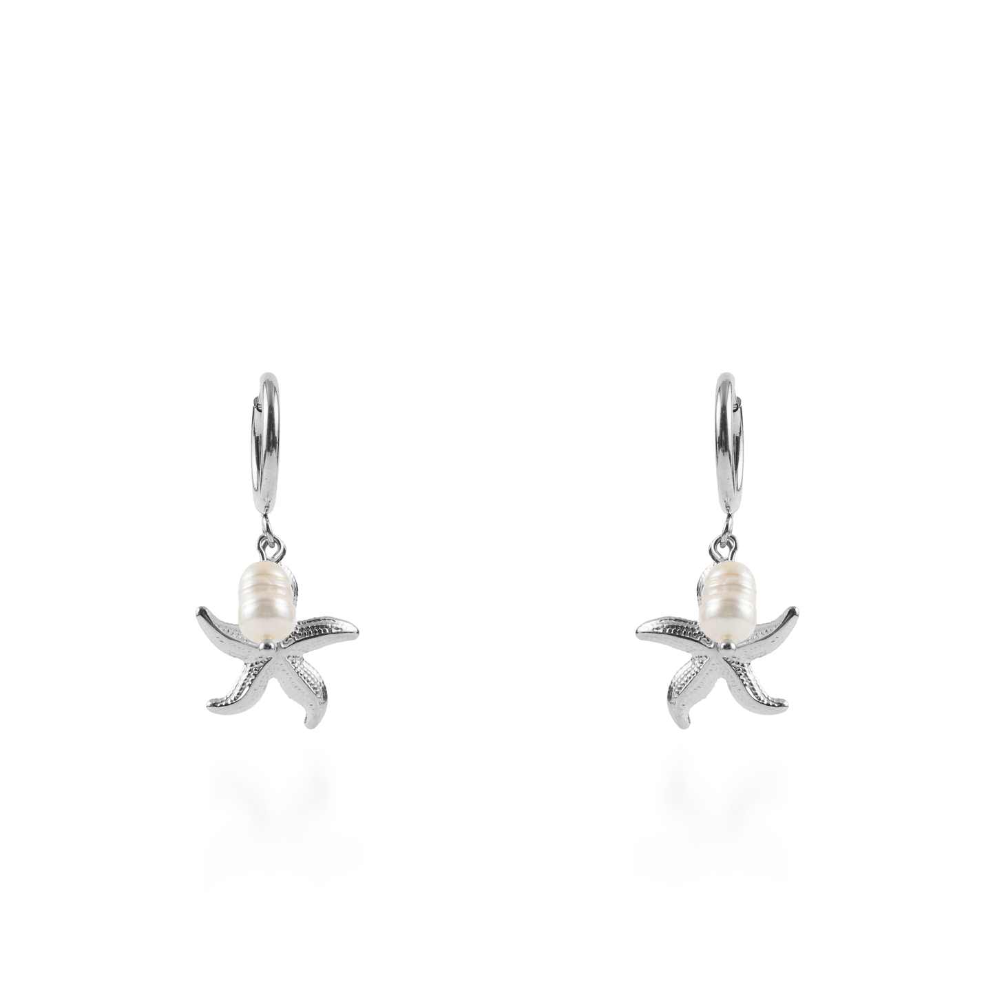Σκουλαρίκια κρεμαστά με πέρλες Mar and Mar Irida Starfish Silver από ανοξείδωτο ατσάλι