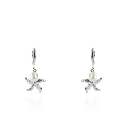 Σκουλαρίκια κρεμαστά με πέρλες Mar and Mar Irida Starfish Silver από ανοξείδωτο ατσάλι