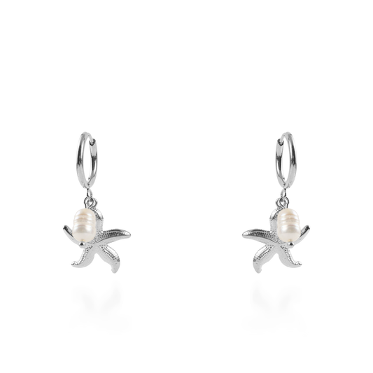 Σκουλαρίκια κρεμαστά με πέρλες Mar and Mar Irida Starfish Silver από ανοξείδωτο ατσάλι