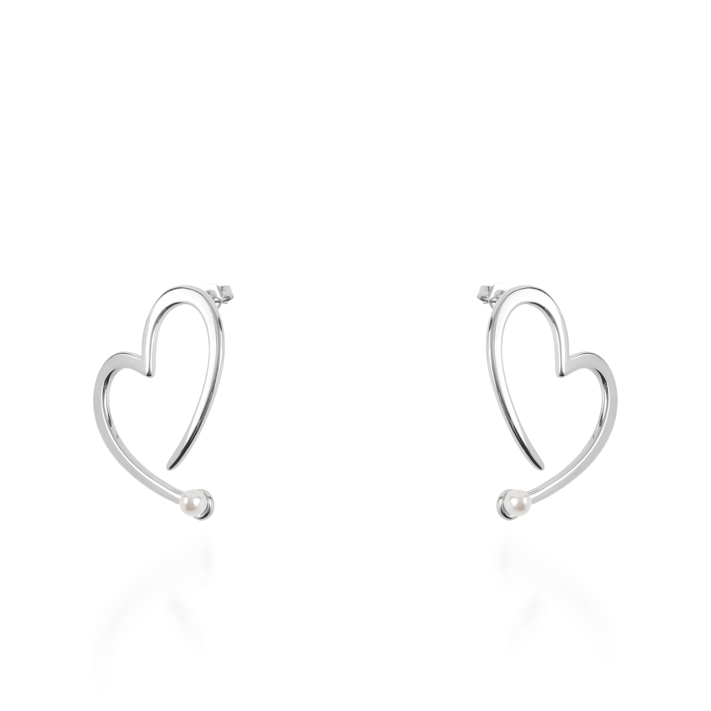 Σκουλαρίκια καρφωτά Mar and Mar Hearts Pearl Silver από ανοξείδωτο ατσάλι