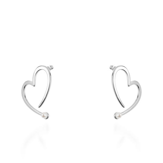 Σκουλαρίκια καρφωτά Mar and Mar Hearts Pearl Silver από ανοξείδωτο ατσάλι