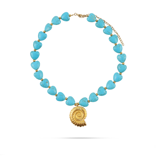 Χειροποίητο κολιέ με φυσικές ορυκτές πέτρες Χαολίτη Mar and Mar Thalina Seashell από ανοξείδωτο ατσάλι