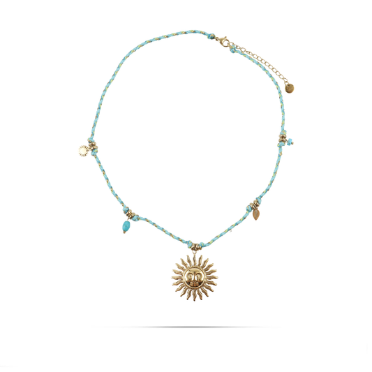 Κολιέ με ήλιο Mar and Mar Myra (Light Blue) από ανοξείδωτο ατσάλι με κορδόνι