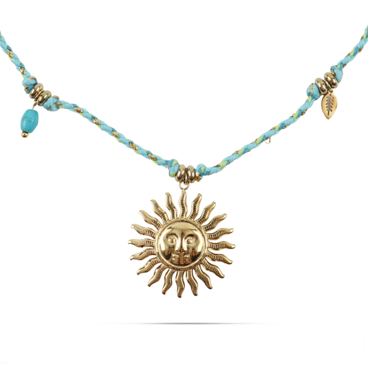 Κολιέ με ήλιο Mar and Mar Myra (Light Blue) από ανοξείδωτο ατσάλι με κορδόνι
