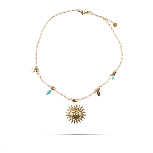 Κολιέ με ήλιο Mar and Mar Myra (White) από ανοξείδωτο ατσάλι με κορδόνι