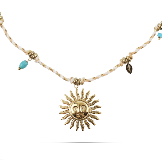 Κολιέ με ήλιο Mar and Mar Myra (White) από ανοξείδωτο ατσάλι με κορδόνι