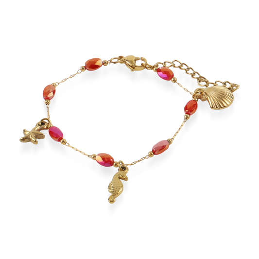 Χειροποίητο βραχιόλι με χάντρες Mar and Mar Amaltheia (Red) από ανοξείδωτο ατσάλι