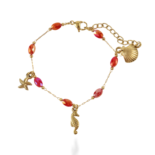 Χειροποίητο βραχιόλι με χάντρες Mar and Mar Amaltheia (Red) από ανοξείδωτο ατσάλι