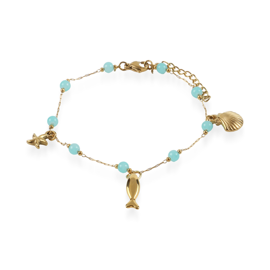 Χειροποίητο βραχιόλι με χάντρες Mar and Mar Aquata (Light Blue) από ανοξείδωτο ατσάλι