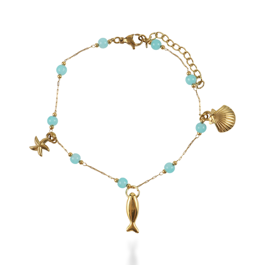 Χειροποίητο βραχιόλι με χάντρες Mar and Mar Aquata (Light Blue) από ανοξείδωτο ατσάλι